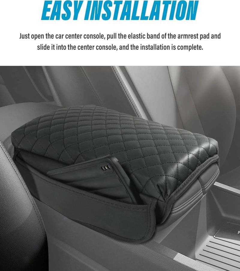 Black Car Armrest Cover - Waterproof Durable Synthetic Leather Console Protector with Storage Pockets for Car Interior, Long-Distance Driving and Wrist Fatigue Relief - Image 4