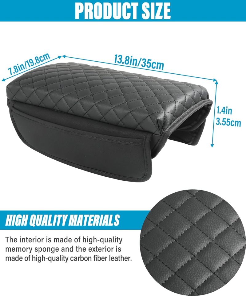 Black Car Armrest Cover - Waterproof Durable Synthetic Leather Console Protector with Storage Pockets for Car Interior, Long-Distance Driving and Wrist Fatigue Relief - Image 2