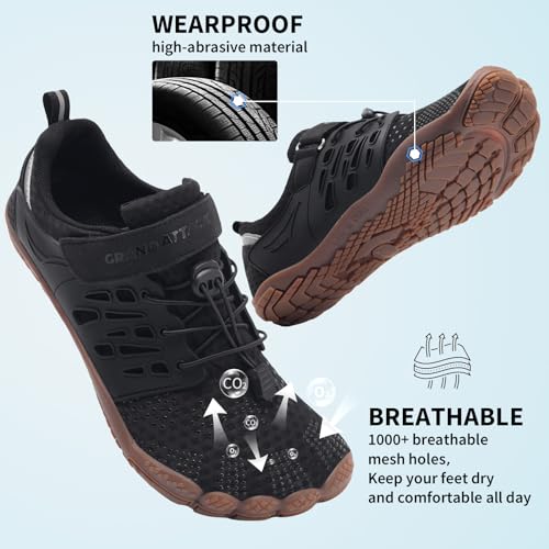Grand Attack Barefoot Shoes Women,Wide Toe Box Minimalist Zero Drop Walking Shoes Lightweight Cross Training Trail Running Wrestling Weightlifting Fitness Rock Climbing Gym Sneakers Black Size 7.5 - Image 3