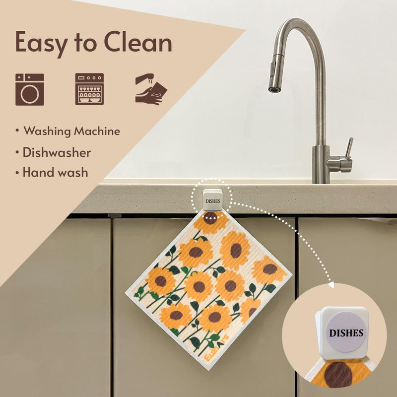 Eulnars Swedish Dishcloths for Kitchen, 8 Pack Flower Reusable Paper Towels Washable, Non-Scratch Swedish Kitchen Towels, Super Absorbent Cellulose Dish Cloths, Eco Friendly Gifts - Image 2