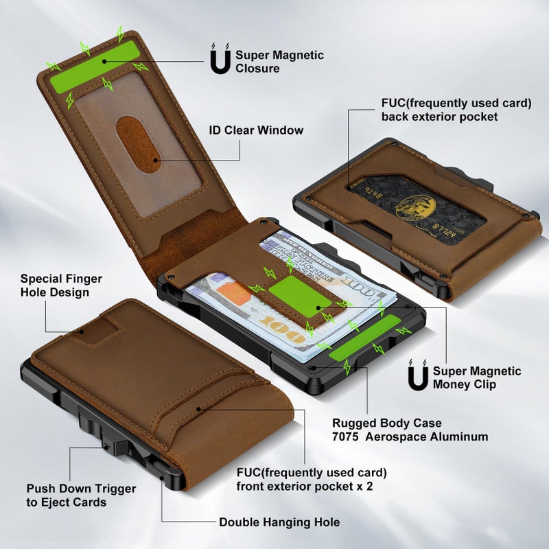 furid Genuine Leather Wallet for Men: Slim RFID Minimalist Wallets with Money Clip - Smart Pop Up Credit Card Holder for Front Pocket - Gifts for Husband Father on Birthday Anniversary - Image 2