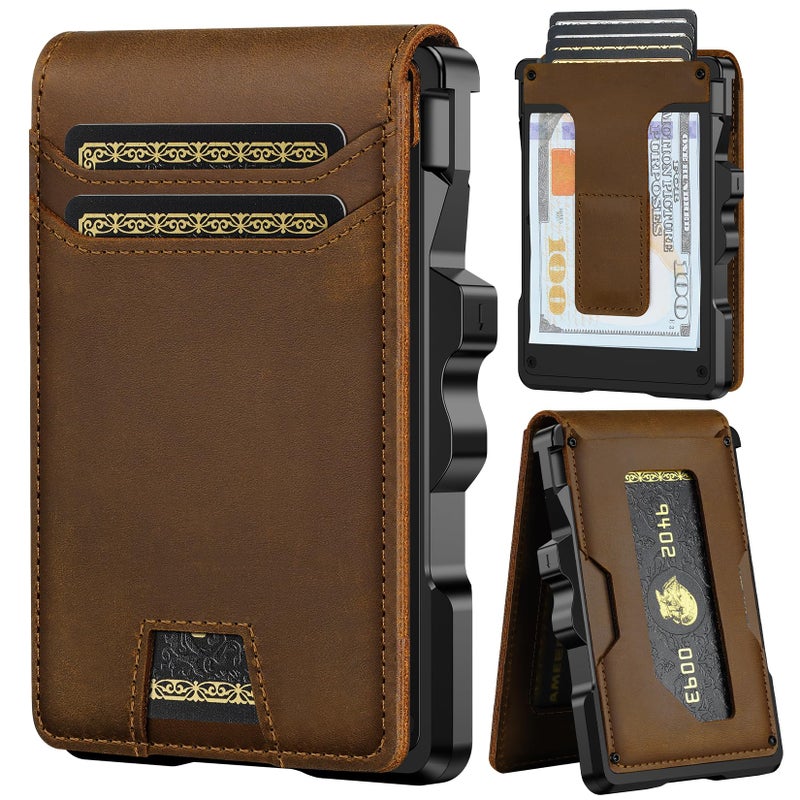 furid Genuine Leather Wallet for Men: Slim RFID Minimalist Wallets with Money Clip - Smart Pop Up Credit Card Holder for Front Pocket - Gifts for Husband Father on Birthday Anniversary - Image 1
