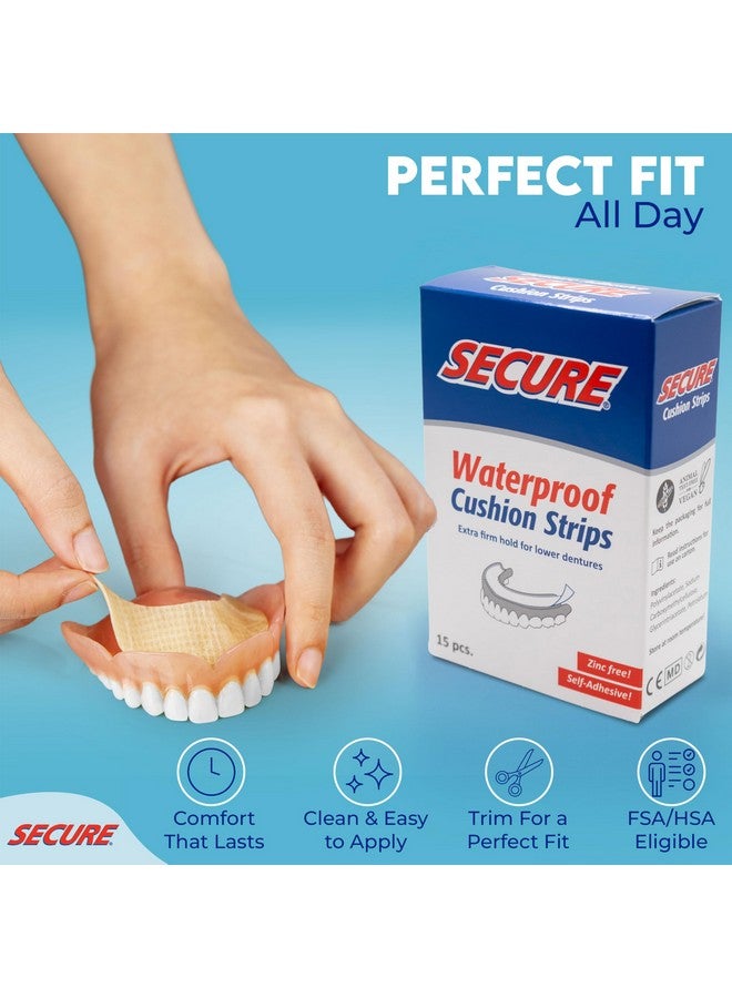 Secure Comfort Strips Waterproof Denture Adhesive - Zinc Free - Extra Firm Hold For Lower Dentures - 15 Strips - Image 4