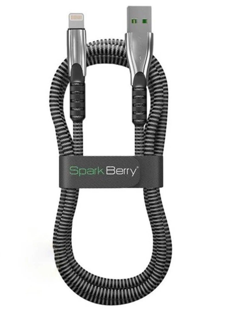 سبارك بيري Spark Berry Fabric iPhone Cable 1.2m 2.4A (Grey, Gold) - Image 3