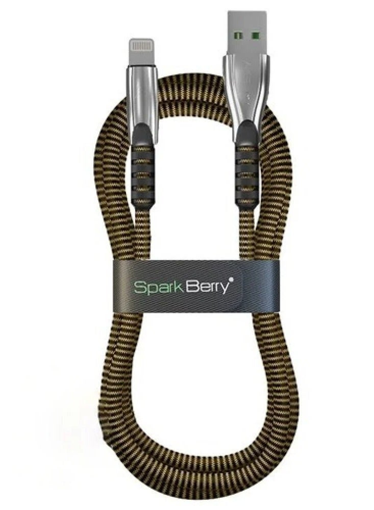 سبارك بيري Spark Berry Fabric iPhone Cable 1.2m 2.4A (Grey, Gold) - Image 1