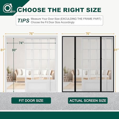 HADOR Magnetic Screen Door, Fits Door Size 74" X 80", Door Mesh with Magnetic Closure and Super Strong Magnets, Heavy Duty Double Opening for Sliding Patio and French Doors - Image 2