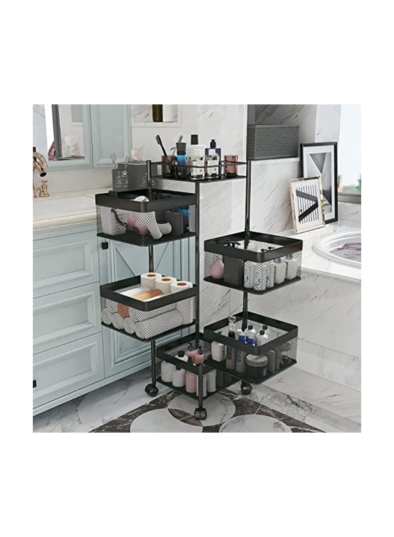 بنوتي سلة فواكه وخضروات دوّارة 5 طبقات بعجلات – منظم مطبخ ورف خضروات لتخزين البطاطس والبصل والفواكه – عربة تخزين معدنية شبكية متعددة الاستخدامات للمطبخ والحمام والمخزن – منظم مطبخ بعجلات وسلة فواكه متعددة الطبقات - Image 4