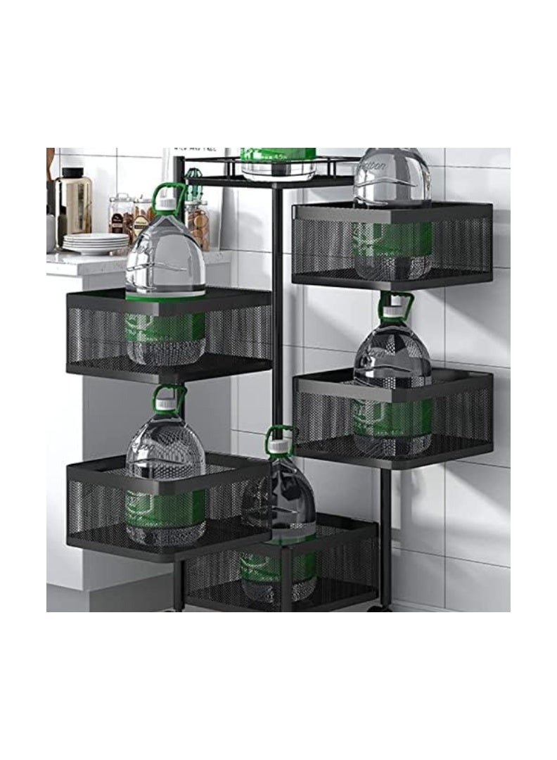 بنوتي سلة فواكه وخضروات دوّارة 5 طبقات بعجلات – منظم مطبخ ورف خضروات لتخزين البطاطس والبصل والفواكه – عربة تخزين معدنية شبكية متعددة الاستخدامات للمطبخ والحمام والمخزن – منظم مطبخ بعجلات وسلة فواكه متعددة الطبقات - Image 3