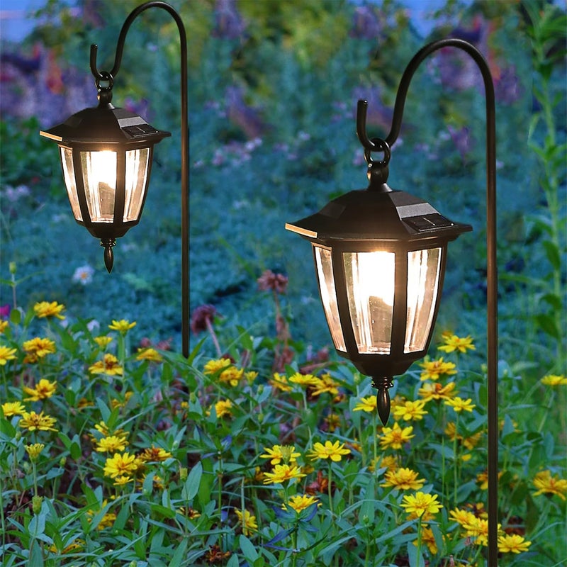 Dynaming 4 Pack Solar Hanging Lights Outdoor, Solar Powered Garden Decorative Lanterns with 4 x 38 Inch Shepherd Hooks, Waterproof Landscape Lighting for Lawn Patio Yard Pathway Driveway, Warm White - Image 4