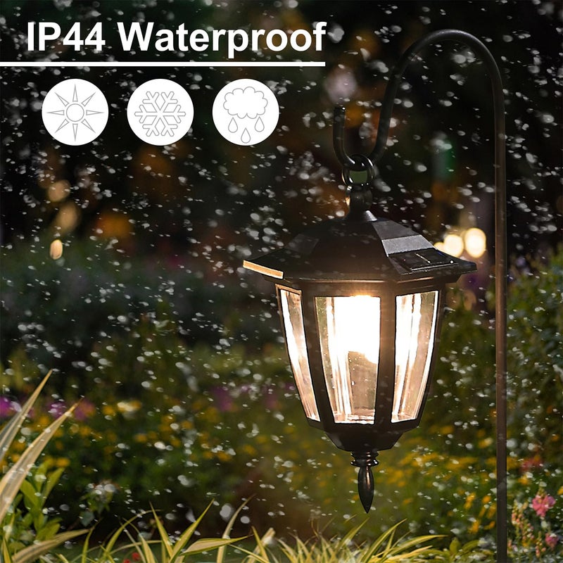 Dynaming 4 Pack Solar Hanging Lights Outdoor, Solar Powered Garden Decorative Lanterns with 4 x 38 Inch Shepherd Hooks, Waterproof Landscape Lighting for Lawn Patio Yard Pathway Driveway, Warm White - Image 5