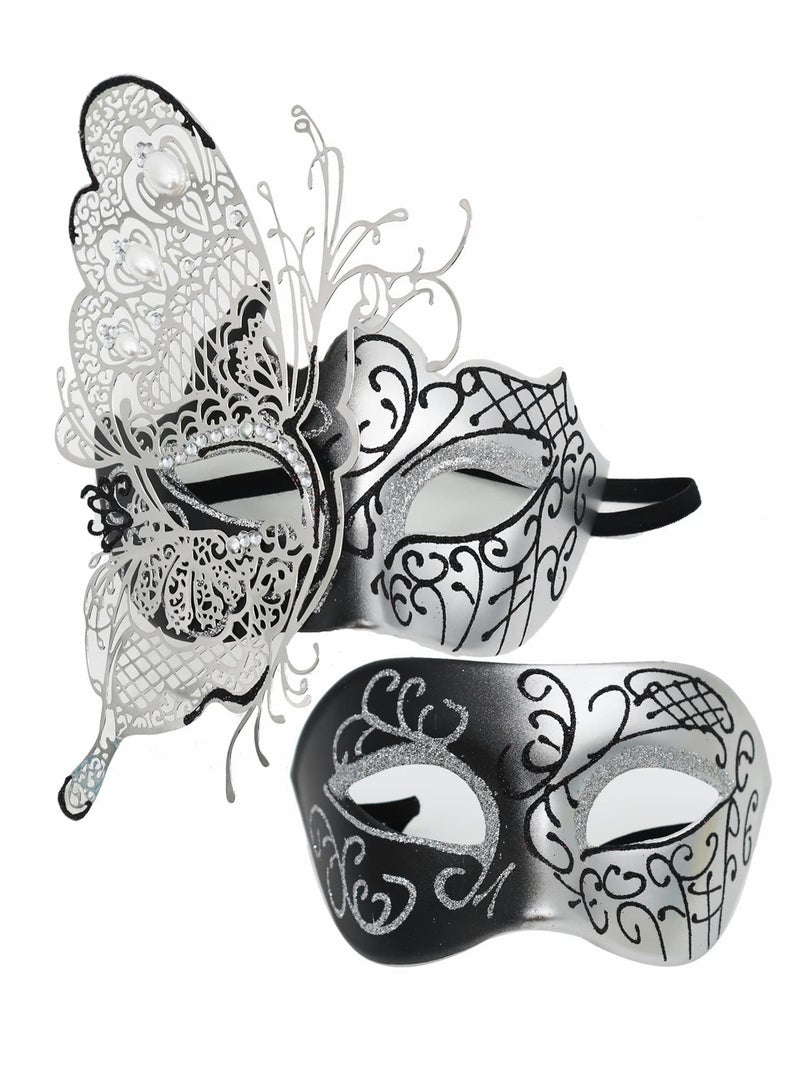 Couples' Masquerade Masks for Mardi Gras - Elegant Venetian Style with Floral Accents - Image 1