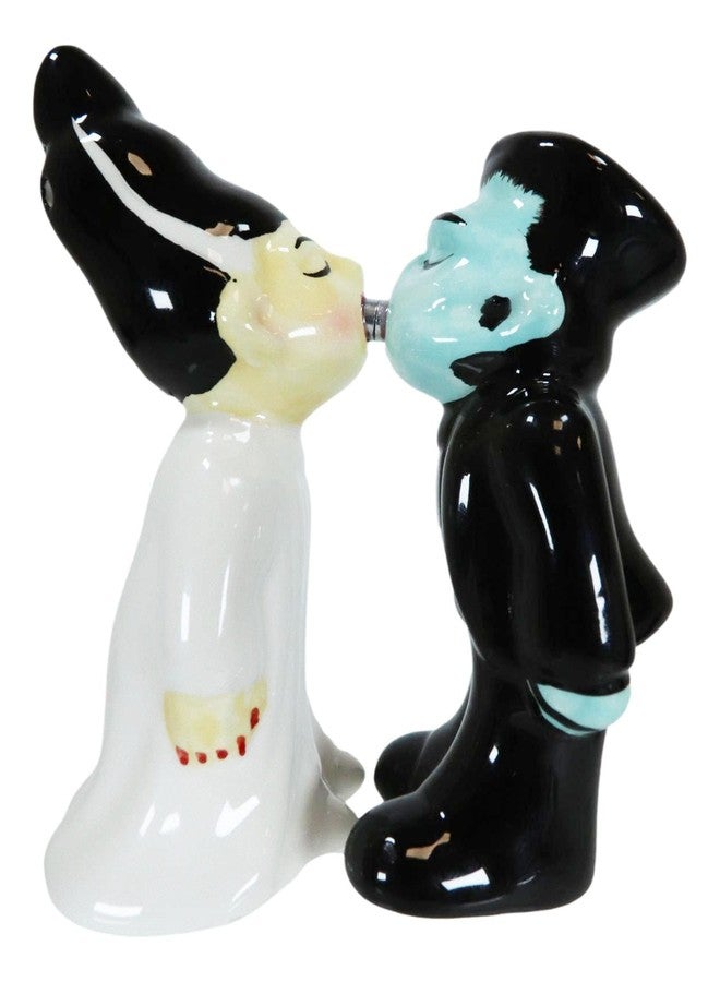 Ebros Gift Day Of The Dead Gothic Mr And Mrs Frankenstein Monster Kissing Ceramic Salt Pepper Shakers Figurine Set Halloween Skulls Skeletons Accent - Image 1