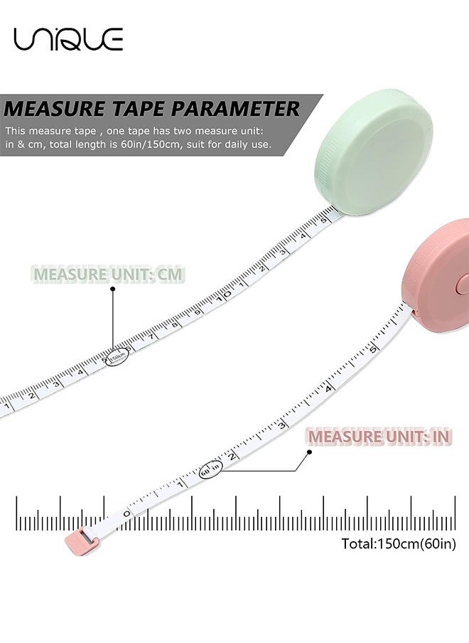 Unique 3Pcs Tape Measure - Cloth Measuring Tape - 60 Inch Measuring Tape - Sewing Tailor Accessories - Double Scale Soft Tape Measure - Retractable Cloth Tape Measure (Blue/Pink/Green)  - Image 3