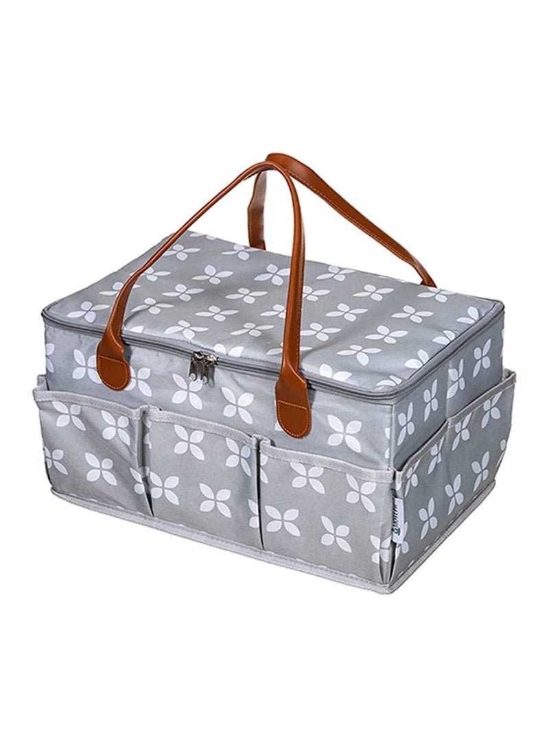 Gonice Baby Diaper Caddy Organizer, Car Storage Bag With Zipper Lid, Nursery Organizer for Diapers and Baby Wipes, Waterproof Bag for Baby Shower, Grey  - Image 1