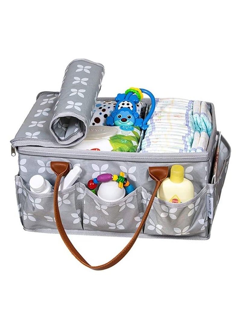 Gonice Baby Diaper Caddy Organizer, Car Storage Bag With Zipper Lid, Nursery Organizer for Diapers and Baby Wipes, Waterproof Bag for Baby Shower, Grey  - Image 5