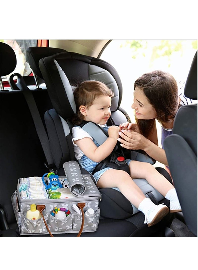 Gonice Baby Diaper Caddy Organizer, Car Storage Bag With Zipper Lid, Nursery Organizer for Diapers and Baby Wipes, Waterproof Bag for Baby Shower, Grey  - Image 3