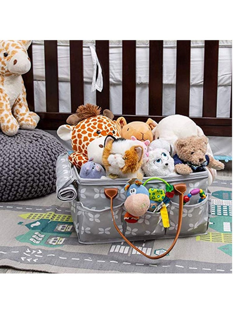 Gonice Baby Diaper Caddy Organizer, Car Storage Bag With Zipper Lid, Nursery Organizer for Diapers and Baby Wipes, Waterproof Bag for Baby Shower, Grey  - Image 2