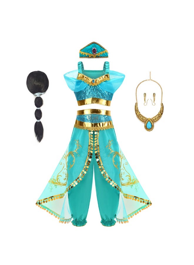 NIBEMINENT Princess Jasmine Classic puffed-sleeve Princess Christmas Aladdin Magic Lamp Dress - Image 1
