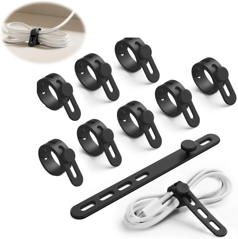 Luckam Silicone Cable Straps, Reusable Wire Organizer, Cable Ties for Earphone, Phone Charger, Computer, Fastening Cord Organizer, 10 PCS, Black - Image 1