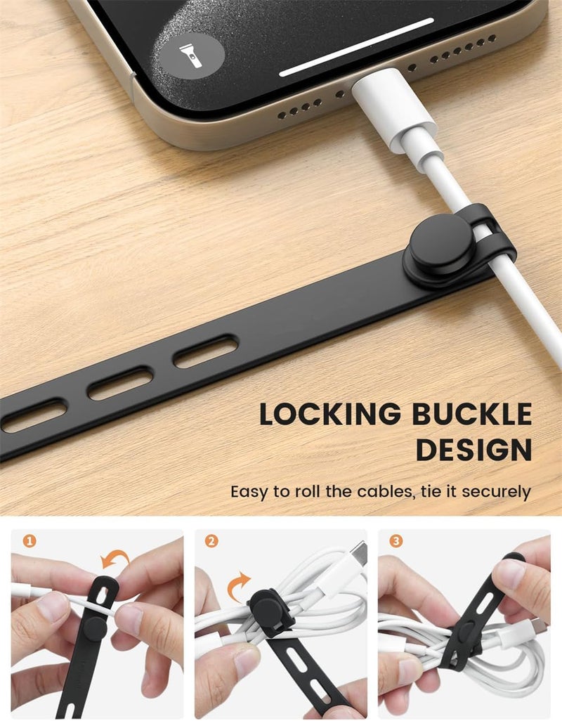 Luckam Silicone Cable Straps, Reusable Wire Organizer, Cable Ties for Earphone, Phone Charger, Computer, Fastening Cord Organizer, 10 PCS, Black - Image 5
