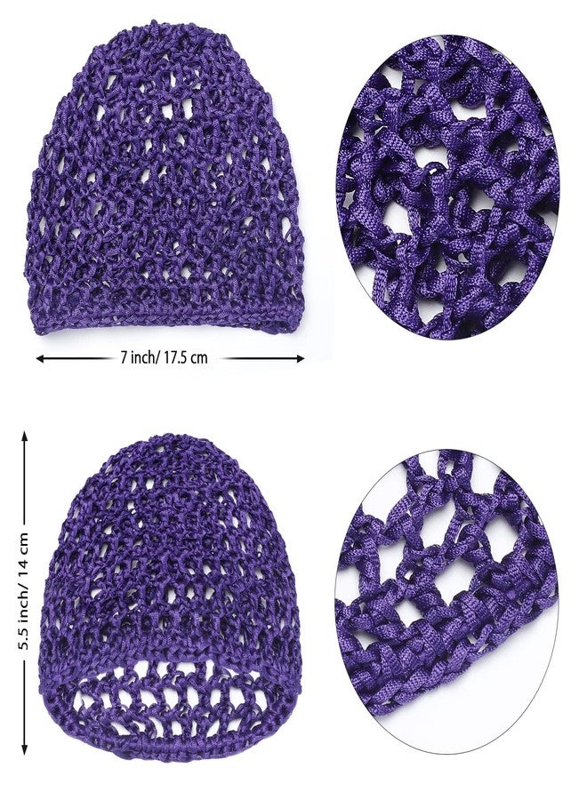 Etercycle 2 Pieces Mesh Crochet Hair Net Snoods, Soft Rayon Knit Crochet Hairnet Hair Cover Accessory Crocheted Sleep Cap for Women (Black, Purple) - Image 3