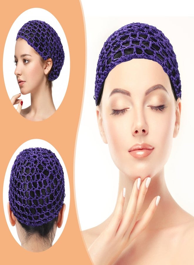 Etercycle 2 Pieces Mesh Crochet Hair Net Snoods, Soft Rayon Knit Crochet Hairnet Hair Cover Accessory Crocheted Sleep Cap for Women (Black, Purple) - Image 2