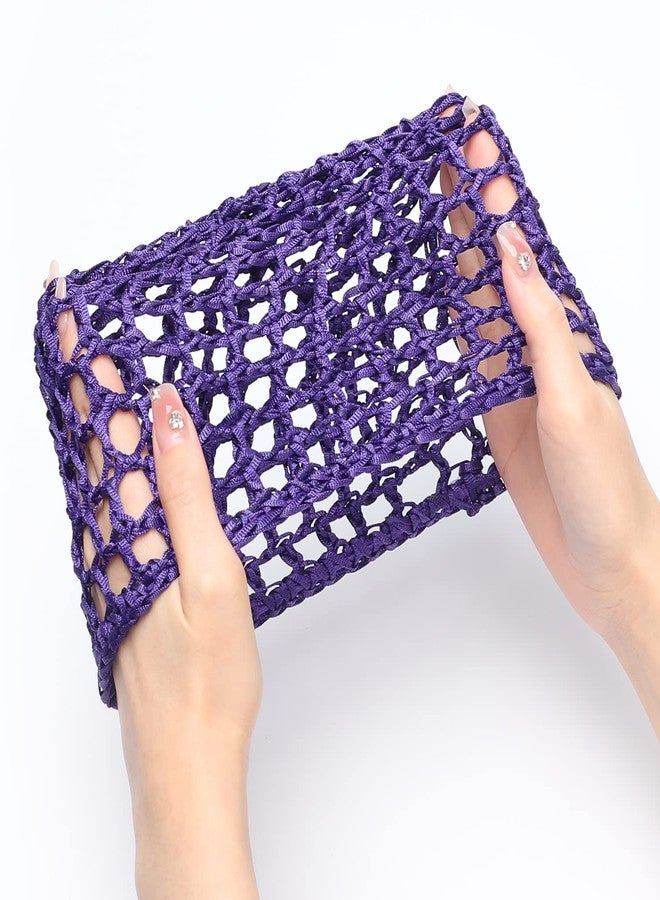 Etercycle 2 Pieces Mesh Crochet Hair Net Snoods, Soft Rayon Knit Crochet Hairnet Hair Cover Accessory Crocheted Sleep Cap for Women (Black, Purple) - Image 4