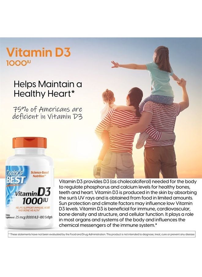 Doctor's BEST - Doctor's Best Best Vitamin D3 1000 IU, Softgel Capsules, 180-Count - Image 1