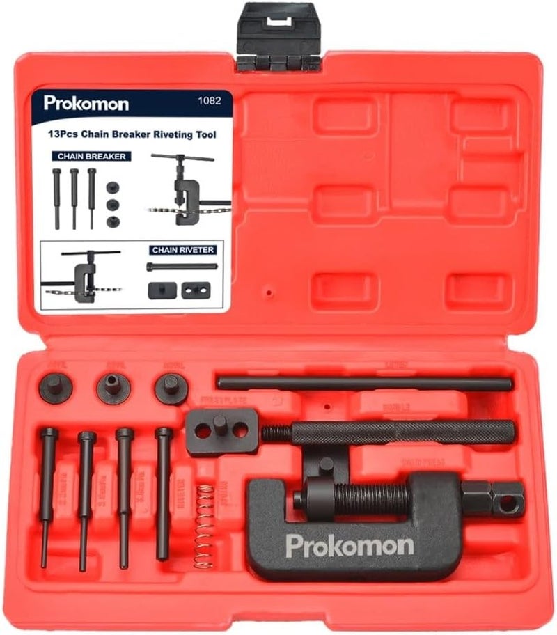 Prokomon 13 Pieces Chain Breaker Tool Kit; ATV Bike Motorcycle Chain Rivet Tool; Chain Link Removal Tool for Cam 25 to 630 Chains - Image 1