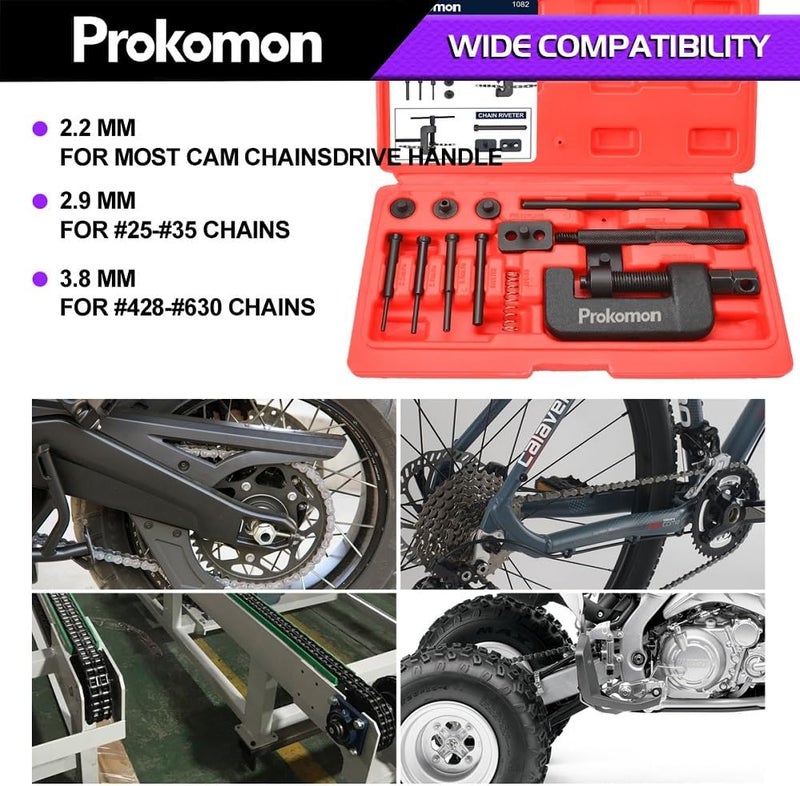 Prokomon 13 Pieces Chain Breaker Tool Kit; ATV Bike Motorcycle Chain Rivet Tool; Chain Link Removal Tool for Cam 25 to 630 Chains - Image 3