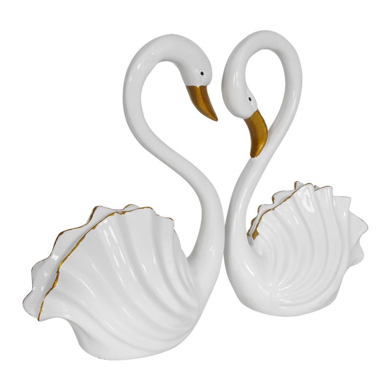 zart Decorative Resin Swan Figurines Set, White Heart-Shaped Design, Home Decor Ornaments, 2 Pieces - Image 3