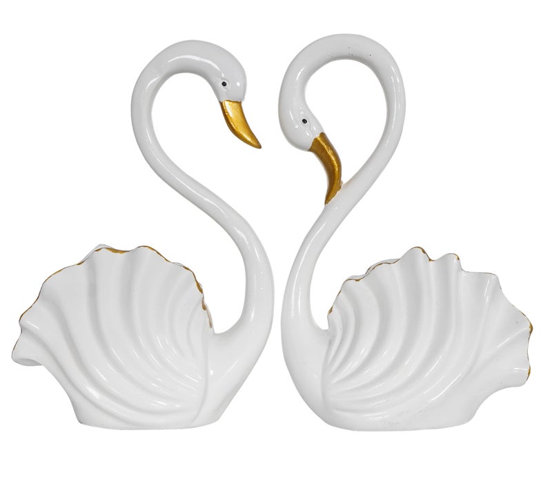 zart Decorative Resin Swan Figurines Set, White Heart-Shaped Design, Home Decor Ornaments, 2 Pieces - Image 2