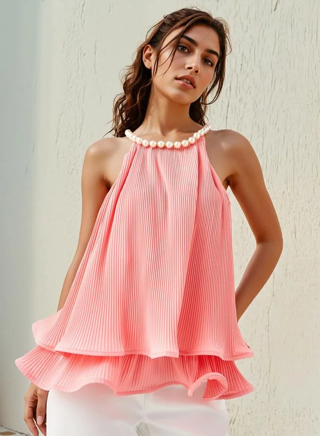 2Xtremz 2Xtremz Pearl Accent Halter Neck Sleeveless Top