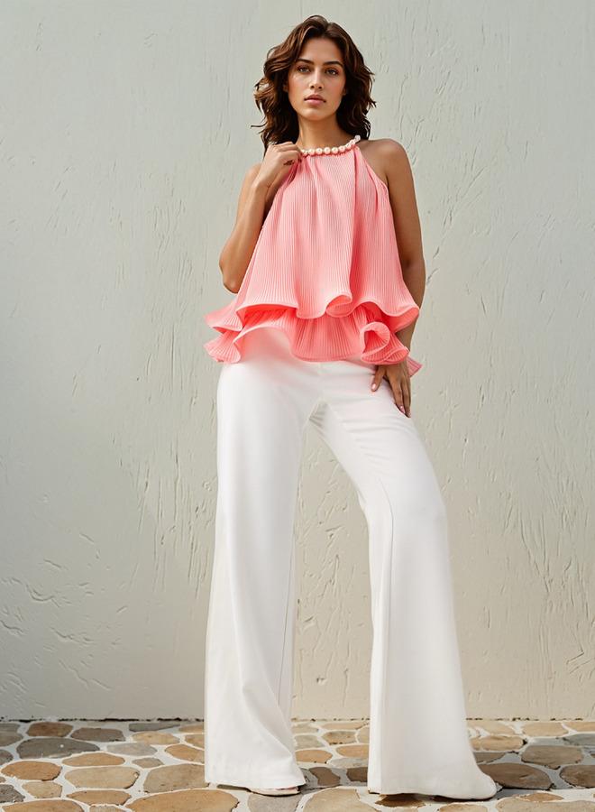 تواكستريمز بلوزة بدون أكمام بياقة هالتر مزينة باللؤلؤ - Image 2