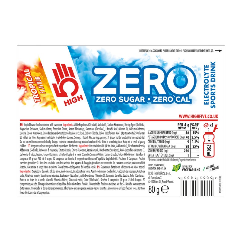 High5 ZERO Electrolyte Tablet - Hydration Tablets Enhanced with Vitamin C - 0 Calories & Sugar Free - Boost Hydration, Performance & Wellness - Tropical, 160 Tablets (20x, Pack of 8) - Image 2