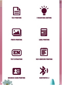 Generic 3 in 1 Portable Printer + Night Light + Mirror, Wireless Bluetooth Photo Printer Portable Thermal Label Printer - Mini Printer, Mini Receipt Printer Compatible with IOS and Android, Pink  - Image 2