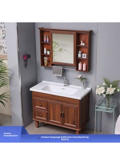 Generic Washbasin Cabinet Combination Ceramic All-in-One Basin Washbasin Washbasin Small Apartment Floor-type Washbasin Cabinet Toilet-Color:Peacock Blue-62cm Cabinet With Basin And No Style  - Image 2