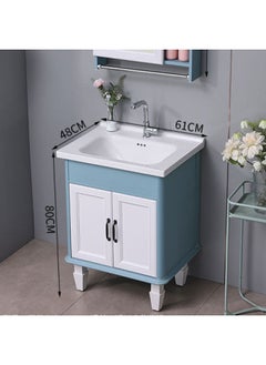 Generic Washbasin Cabinet Combination Ceramic All-in-One Basin Washbasin Washbasin Small Apartment Floor-type Washbasin Cabinet Toilet-Color:Peacock Blue-62cm Cabinet With Basin And No Style  - Image 1