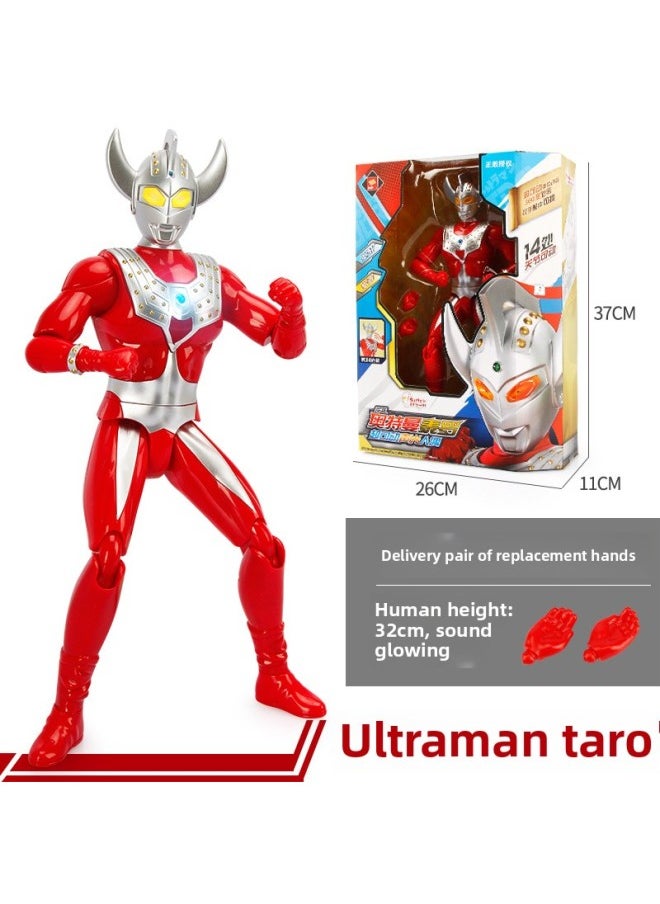Ultraman Toy Doll Full Series Large Super Large Ultraman Telo Transfiguration Figure Suit Soft Glue Monster-Color:Upgraded Version Of Sound And Light Taylor 32cm (comes With A Pair Of Replacement Hands) 16 Movable Joints