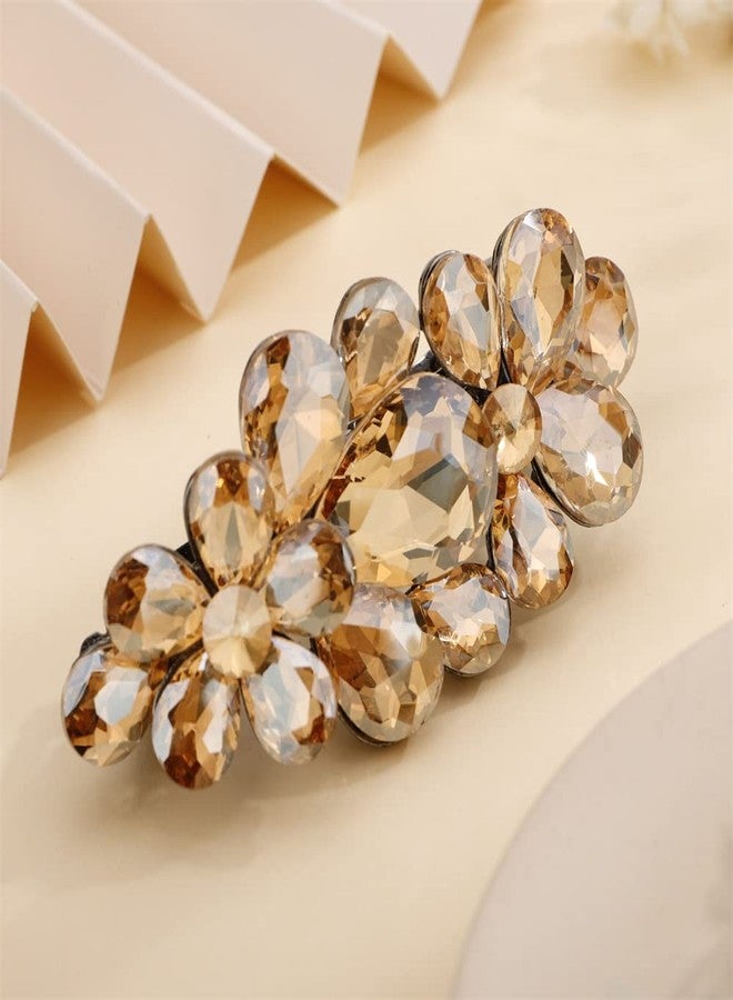 Aimimier Flower Crystal Hair Clip French Rhinestone Gem Barrettes Alligator Snap Hair Clips Spring Clips Wedding Hair Accessories for Women Girls (Yellow) - Image 1