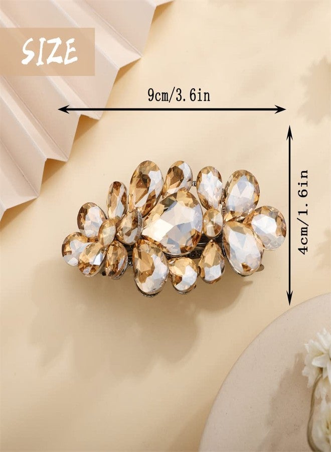 Aimimier Flower Crystal Hair Clip French Rhinestone Gem Barrettes Alligator Snap Hair Clips Spring Clips Wedding Hair Accessories for Women Girls (Yellow) - Image 2
