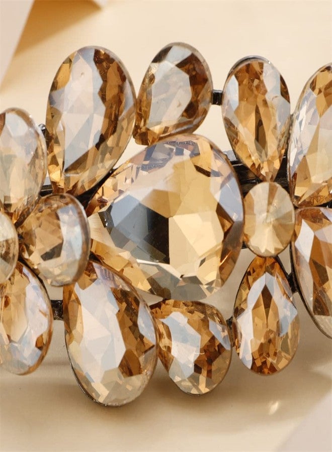 Aimimier Flower Crystal Hair Clip French Rhinestone Gem Barrettes Alligator Snap Hair Clips Spring Clips Wedding Hair Accessories for Women Girls (Yellow) - Image 3