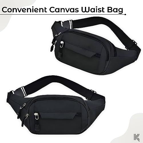 Kraptick Premium Unisex Waist Bag for Men and Women - Stylish Fanny Pack, Hip Bag, Travel Money Belt -DMFP138- (Black) - Image 2