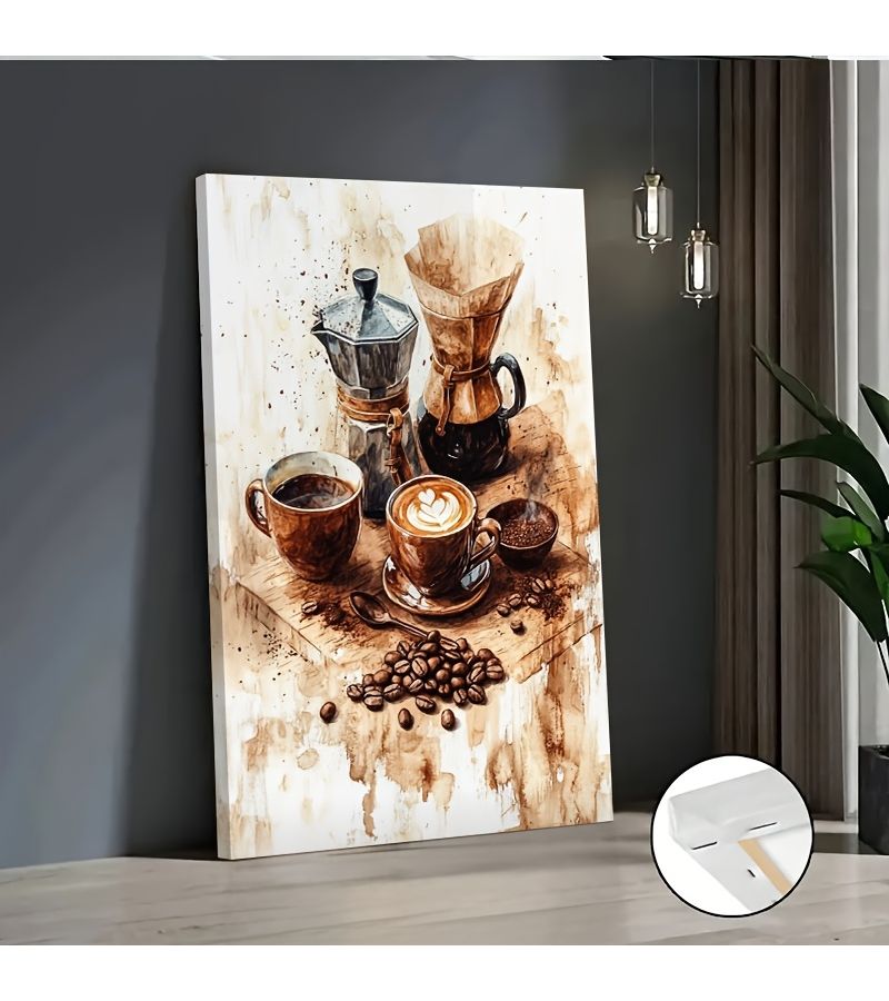 Coffee Time Oil Painting Canvas Art 15.7x23.6 Inch Wall Decor Machine Mugs - Image 3