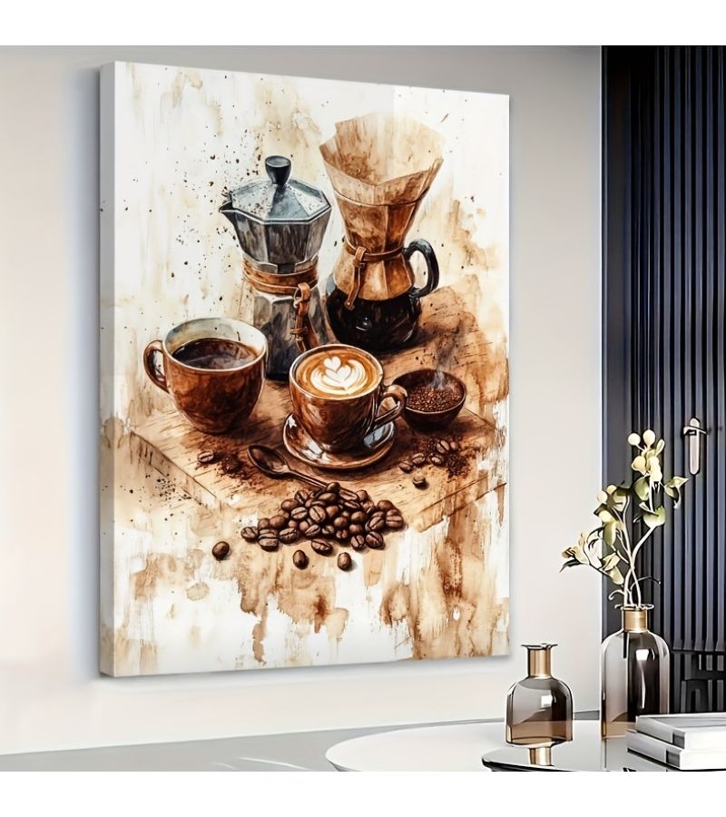 Coffee Time Oil Painting Canvas Art 15.7x23.6 Inch Wall Decor Machine Mugs - Image 2