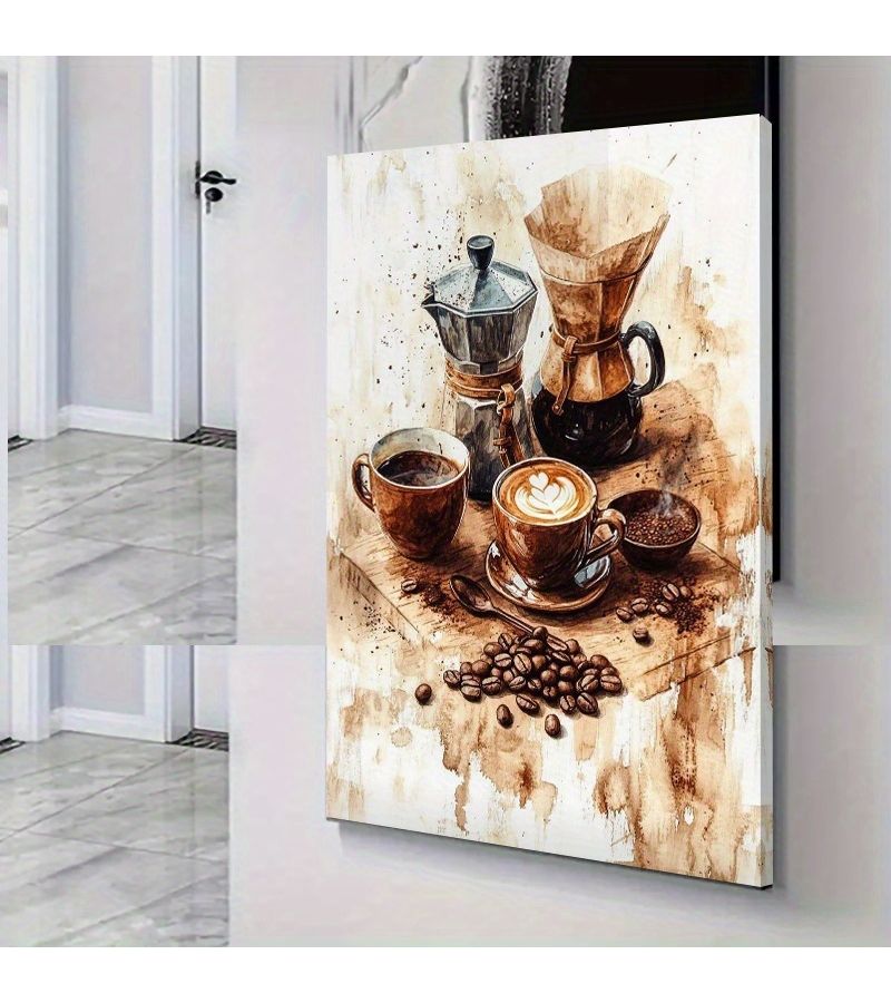 Coffee Time Oil Painting Canvas Art 15.7x23.6 Inch Wall Decor Machine Mugs - Image 5