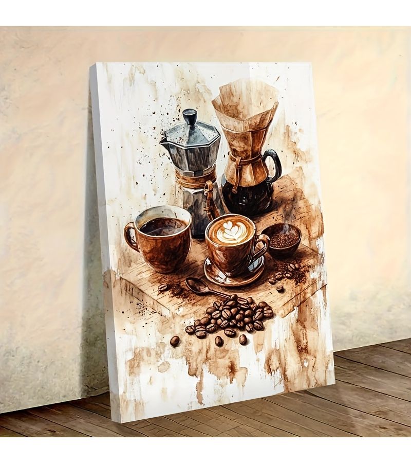 Coffee Time Oil Painting Canvas Art 15.7x23.6 Inch Wall Decor Machine Mugs - Image 1