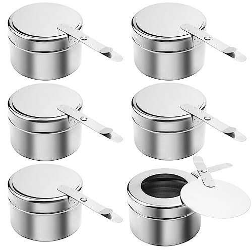 MOUYAT 6 PCS Chafing Fuel Holder with Cover, Stainless Steel Chafer Wick Fuel Sterno Canned Heat Holder for Buffet Warmer Barbecue Parties Chafing Dish - Image 1