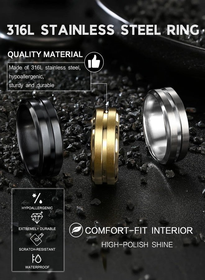 YADOCA Stainless Steel Wedding Band for Men Women - 8MM Wedding Rings Gold Silver Black Classic Groove Engagement Mens Rings Size 6-14 Comfort Fit, Metal, Cubic Zirconia - Image 3