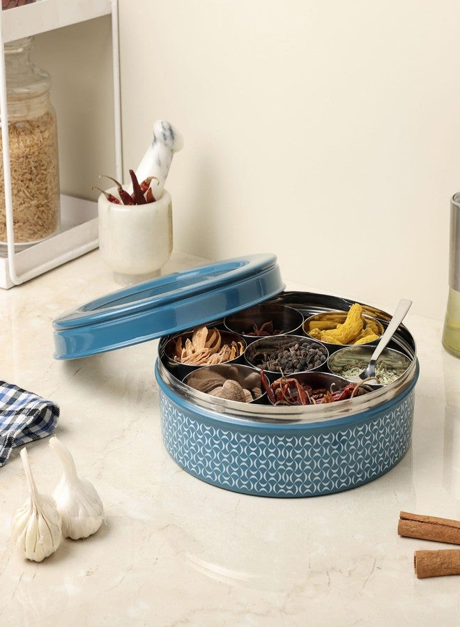 dudki 7 in 1 Stainless Steel Spice box for kitchen sturdy Masala dabba jar for Spices Seamless Design (Dusky Blue) - Image 5
